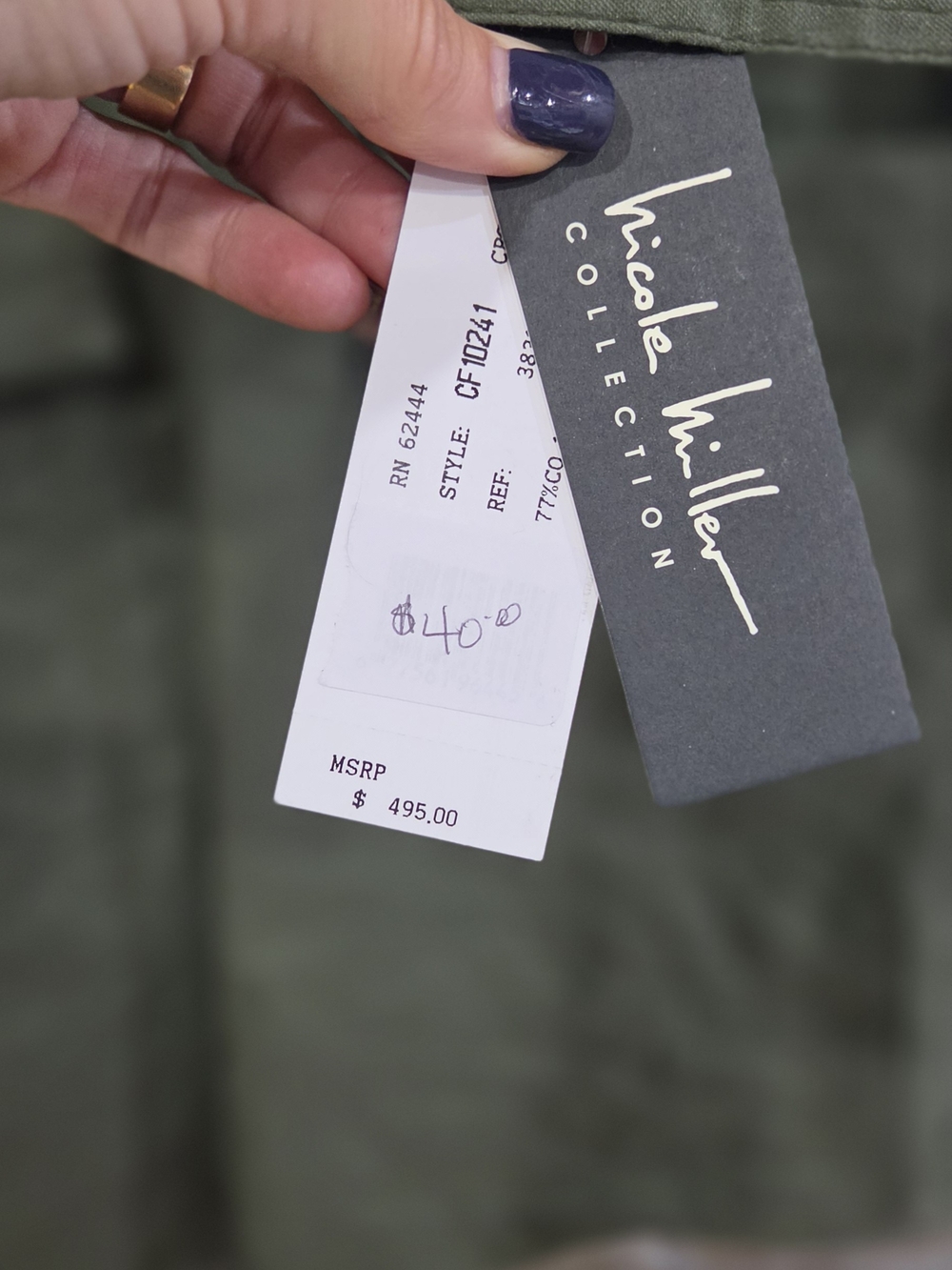 Nicole Miller Olive Green Utility Dress with Lace-Up Front - Picture 3 of 3
